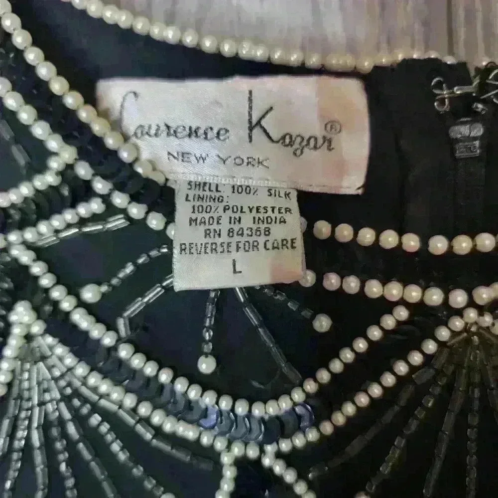 Laurence Kagar Black Color Silk Sequin Beaded Pearl Blouse.SIZE L - Picture 3 of 7